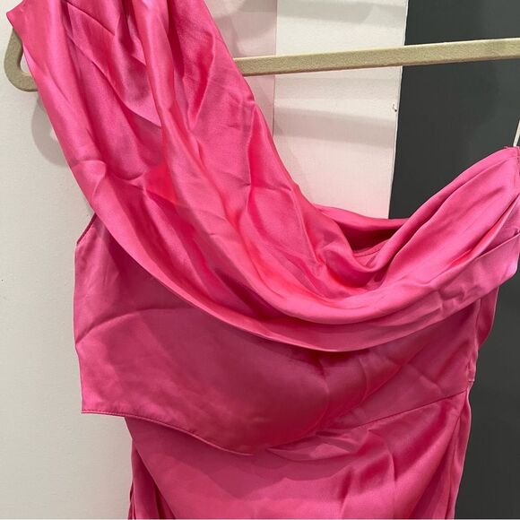 Amanda Uprichard Mini Dress Pink 100% Silk Satin Marilyn One Shoulder Slip sz XS - Picture 7 of 8